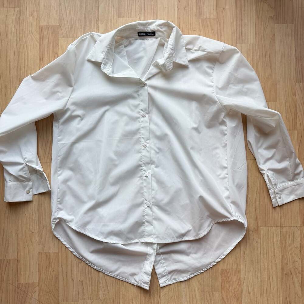 SHEIN White Button-Up Long Sleeve Shirt with Split Back Detail